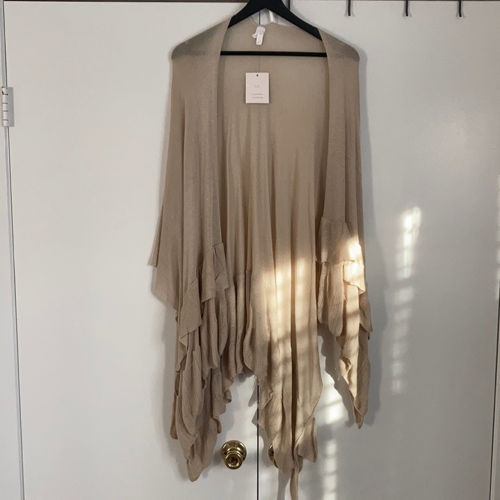 LC Lauren Conrad Beige Thin Ruffled Poncho, NWT, One Size